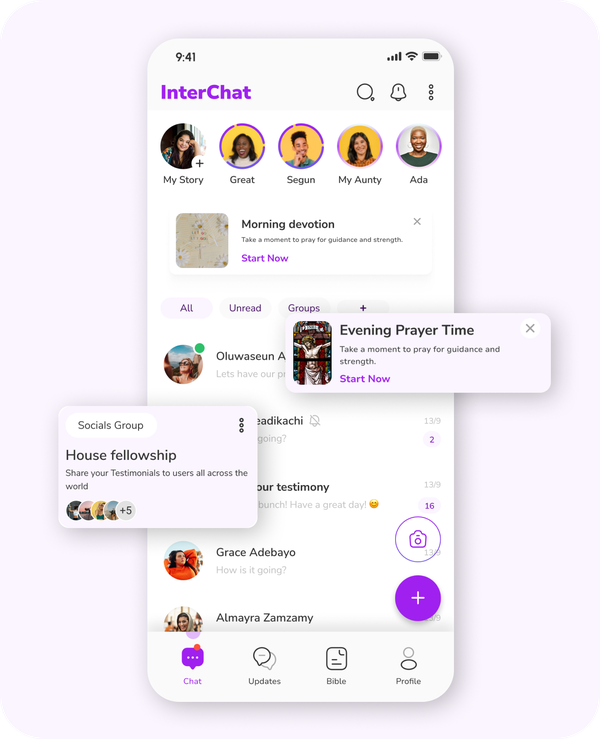 InterChat home screen showing a daily morning devotion prompt